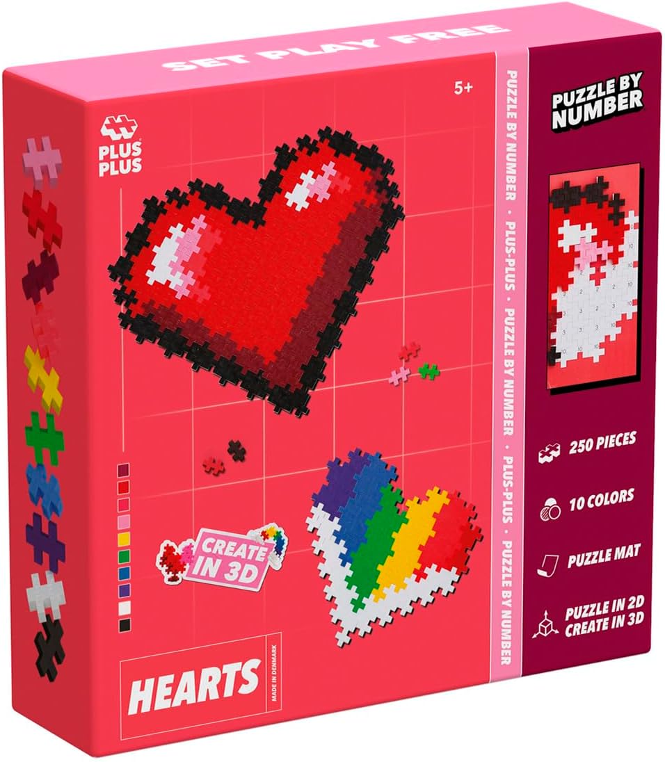 Plus-Plus 9603911 Geniales Konstruktionsspielzeug, Puzzle Herz, Kreativ-Bausteine, 250 Teile, Mehrfa
