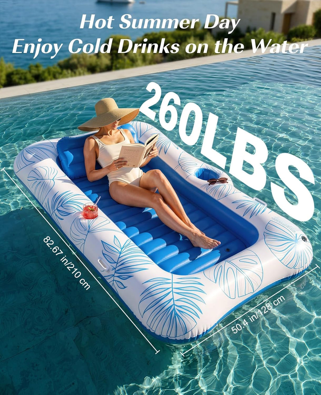 HeySplash Aufblasbares Pool Luftmatratze mit Tassenhalter, Pool Aufblasbares Bett in Meerjungfrau Sc