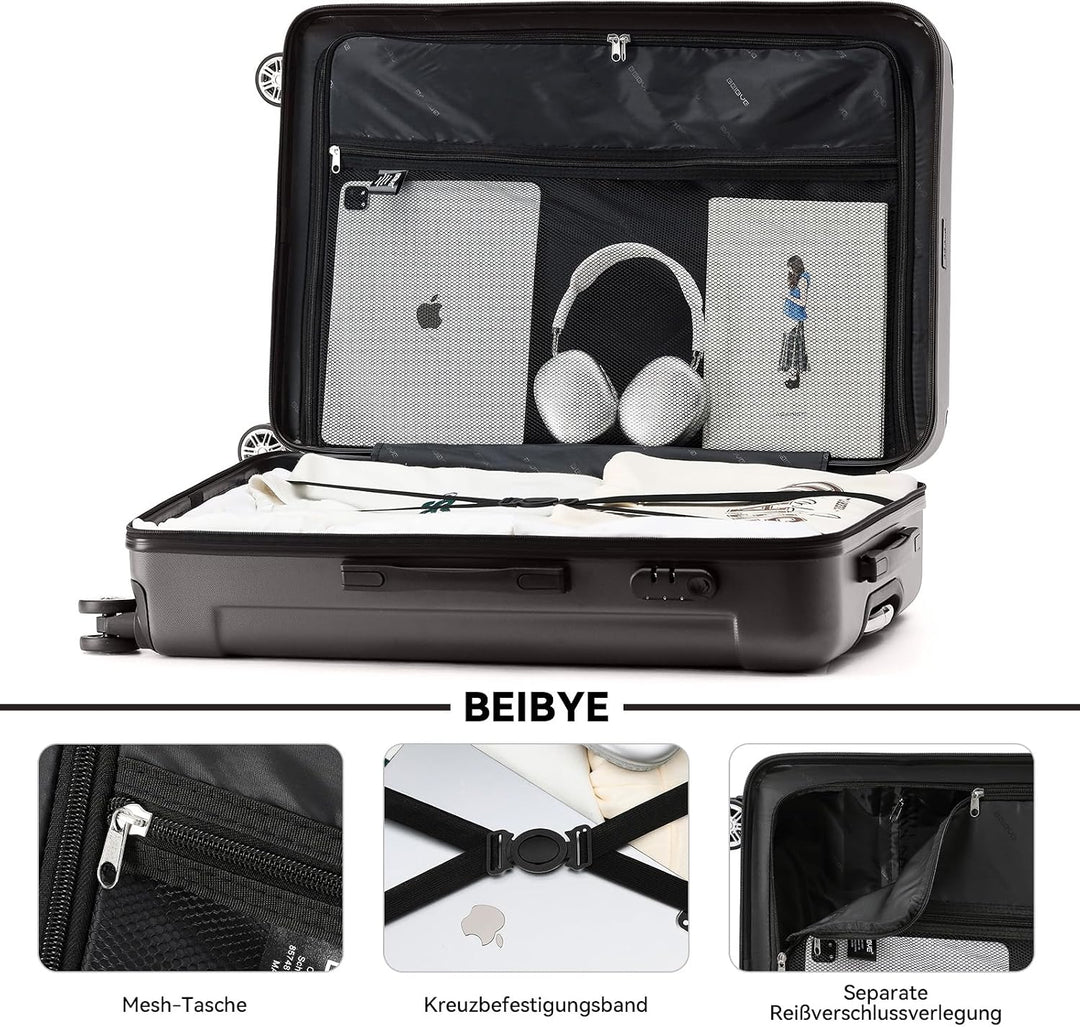 BEIBYE- Hartschalenkoffer Koffer Trolley Rollkoffer Reisekoffer Zahlenschloss 4 Zwilings-Rollen (Cof