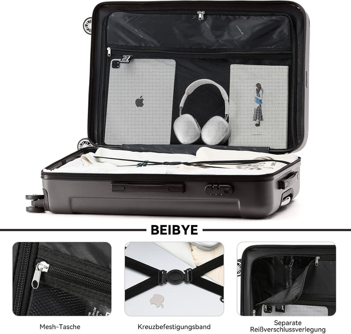BEIBYE- Hartschalenkoffer Koffer Trolley Rollkoffer Reisekoffer Zahlenschloss 4 Zwilings-Rollen (Cof