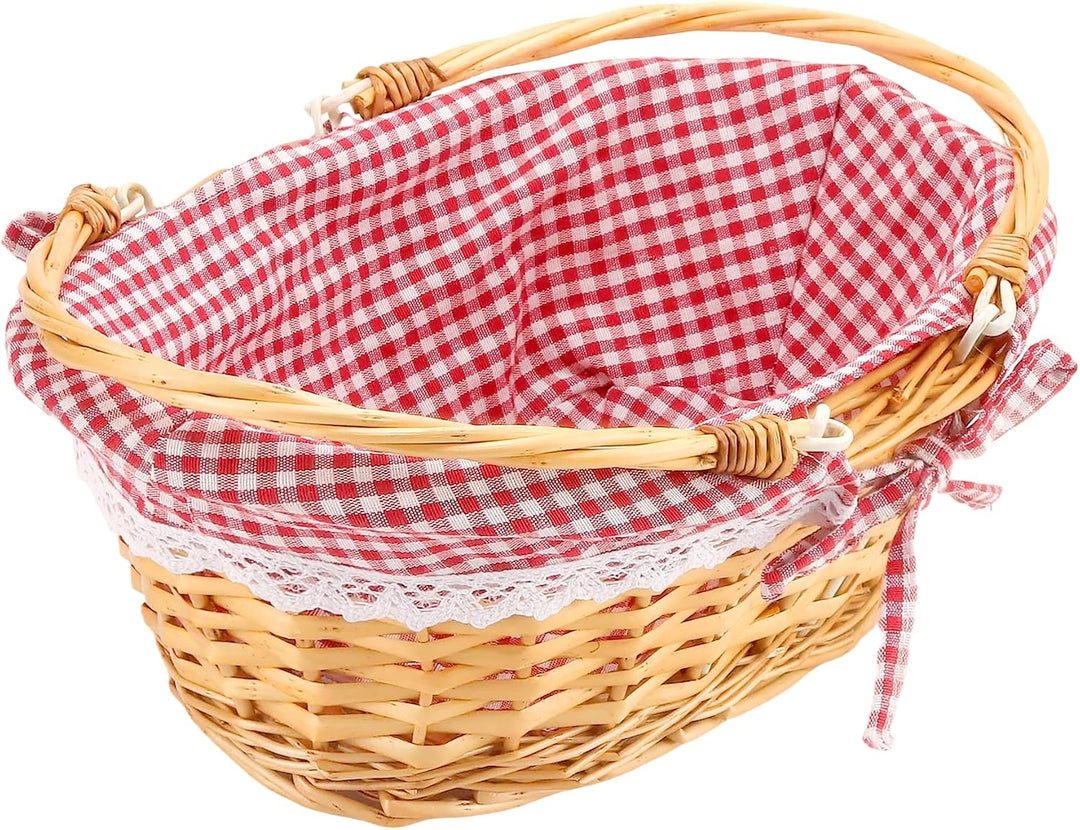 Weidenkorb mit Henkel, 36x28x17cm Oval Picknickkorb Geflochten | Weidenkörbchen mit Doppelfaltgriffe