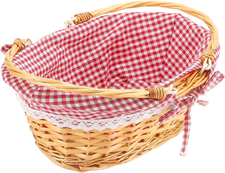 Weidenkorb mit Henkel, 36x28x17cm Oval Picknickkorb Geflochten | Weidenkörbchen mit Doppelfaltgriffe
