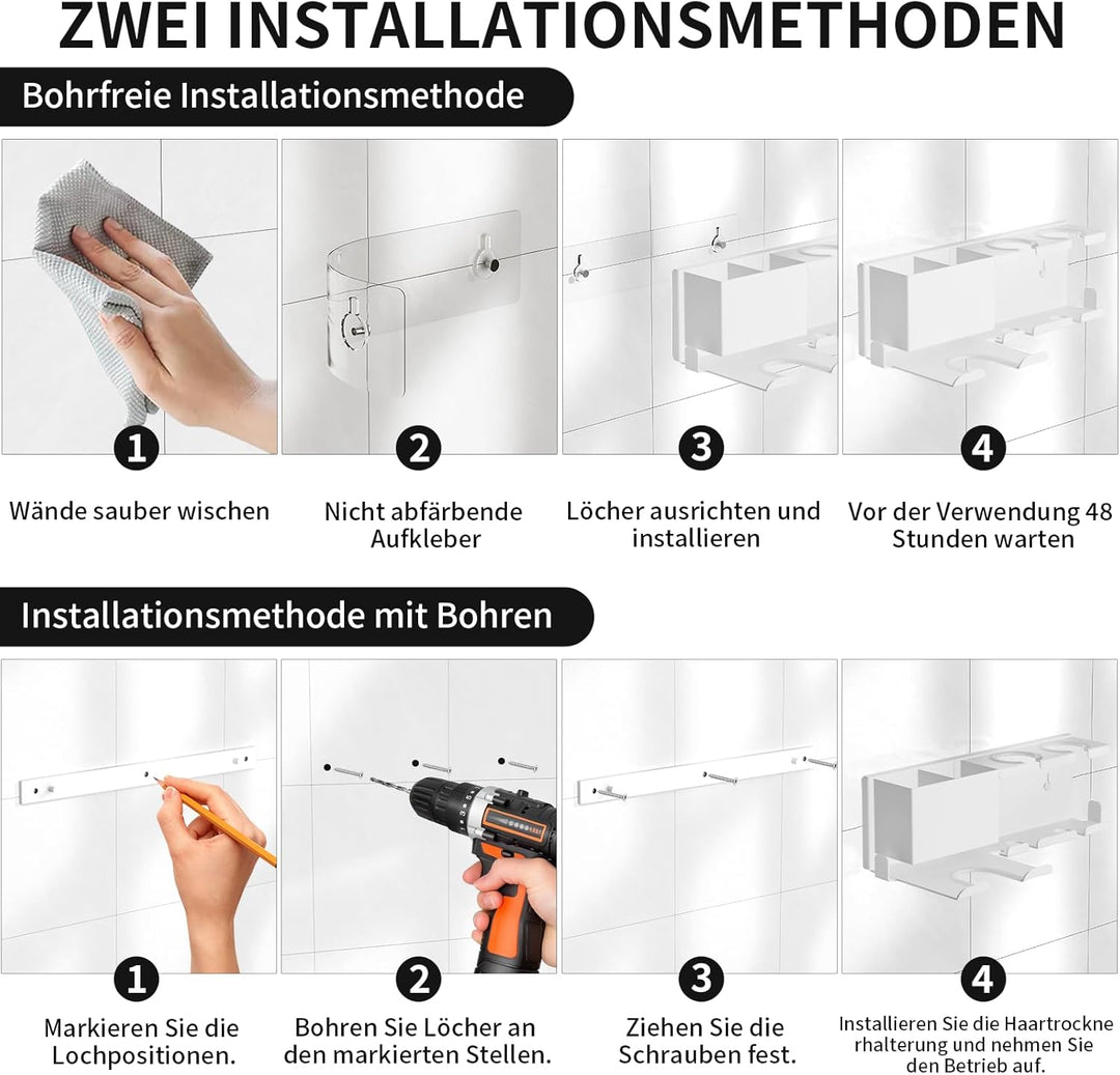 Fönhalter Ohne Bohren - Metall Wandhalterung für Dyson Airwrap, Lockenstab, Glätteisen & Föhn, Stabi