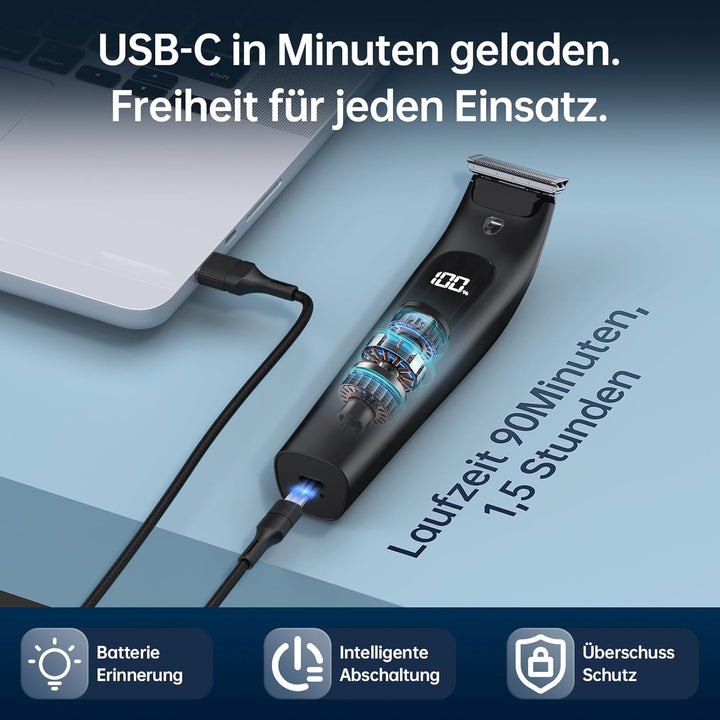 Intimrasierer Herren, Wasserdichter Bodygroomer mit USB-C, Nass und Trocken Schwarz, Schwarz