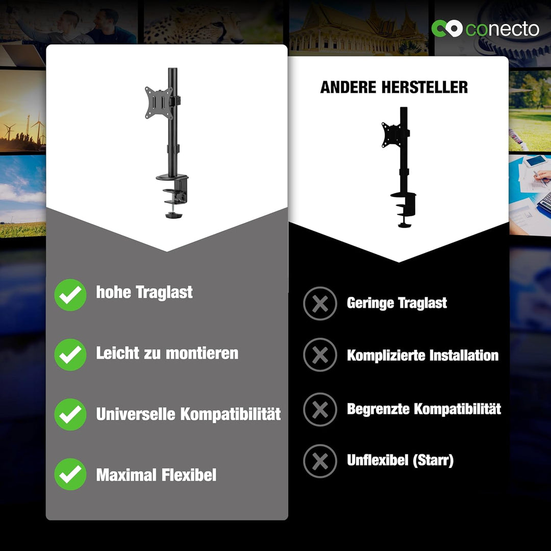 conecto Monitorhalterung, höhenverstellbare Halterung für 1 Bildschirm, 17 bis 32 Zoll, neig- und sc
