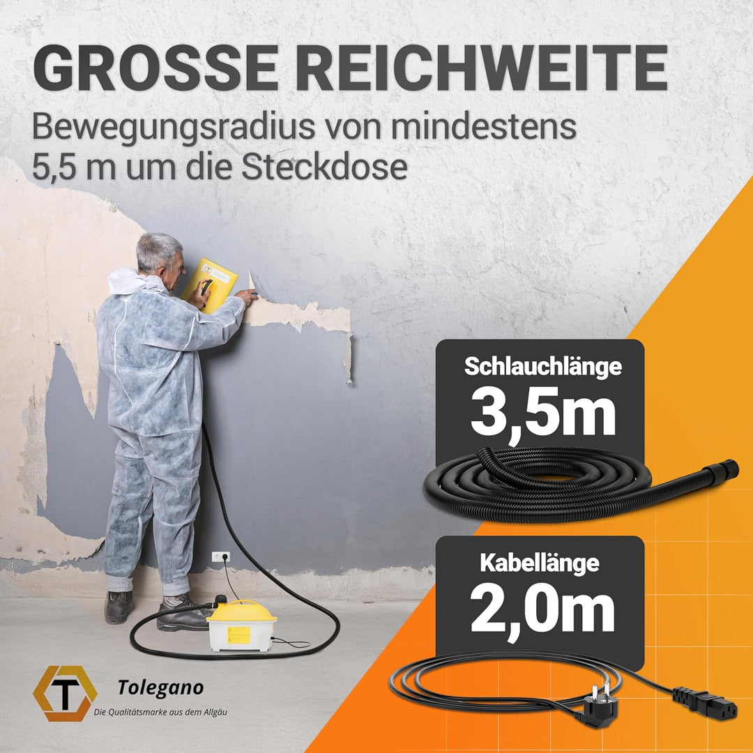 Dampftapetenablöser, 2000 Watt Leistung, 4,5 Liter Wassertank, Arbeitszeit ca. 80 Minuten. Tapetenen