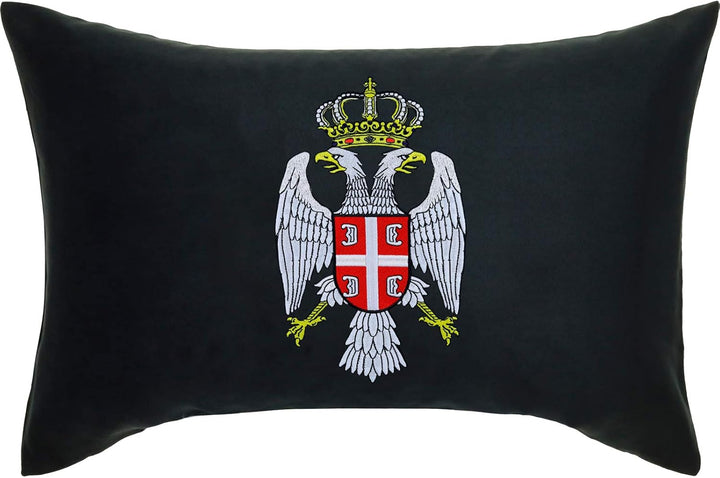 EXPRESS-STICKEREI Premium Kissen mit Füllung Serbien Wappen Fahne Serbia Flagge Zierkissen Adler mit
