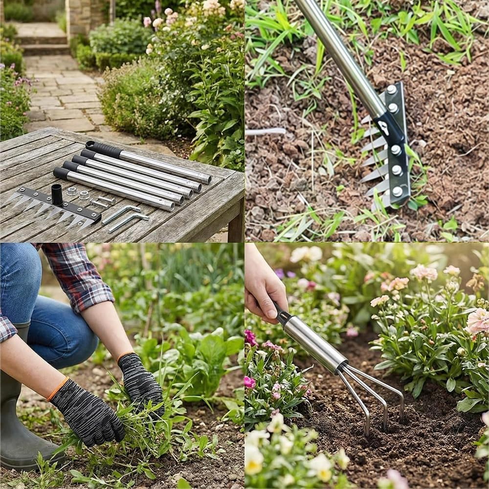 Unkrautstecher mit Langem Stiel 185cm, Garden Harke, Mehrzweck Garten Unkraut Werkzeug, Unkrautreche