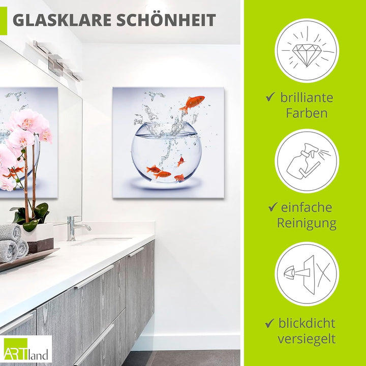 ARTland Glasbilder Wandbild Glas Bild einteilig 40x40 cm Quadratisch Tiere Fische Goldfisch Aquarium