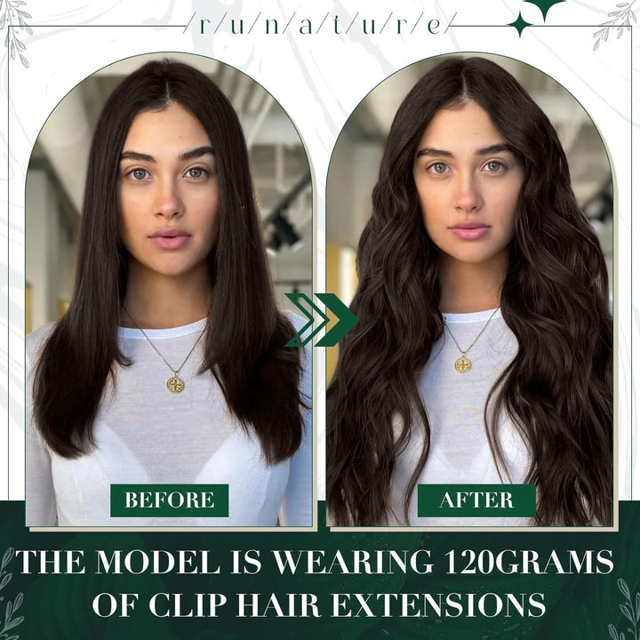 RUNATURE Clip Extensions Echthaar Braun 35cm Unsichtbar Clip in Extensions Echthaar Dunkel Braun Rem