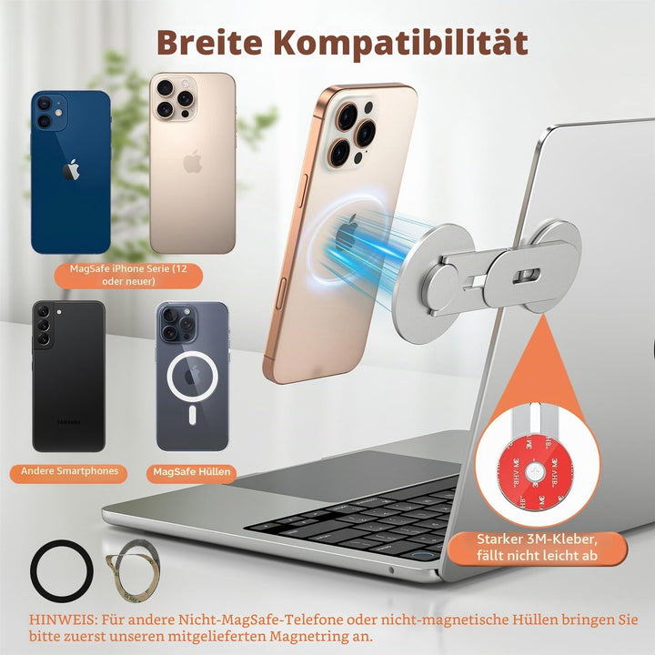 Magnetische Laptop Handy Ständer [110° Faltbar & 180° Einstellbare], Metall Handyhalterung Kompatibe