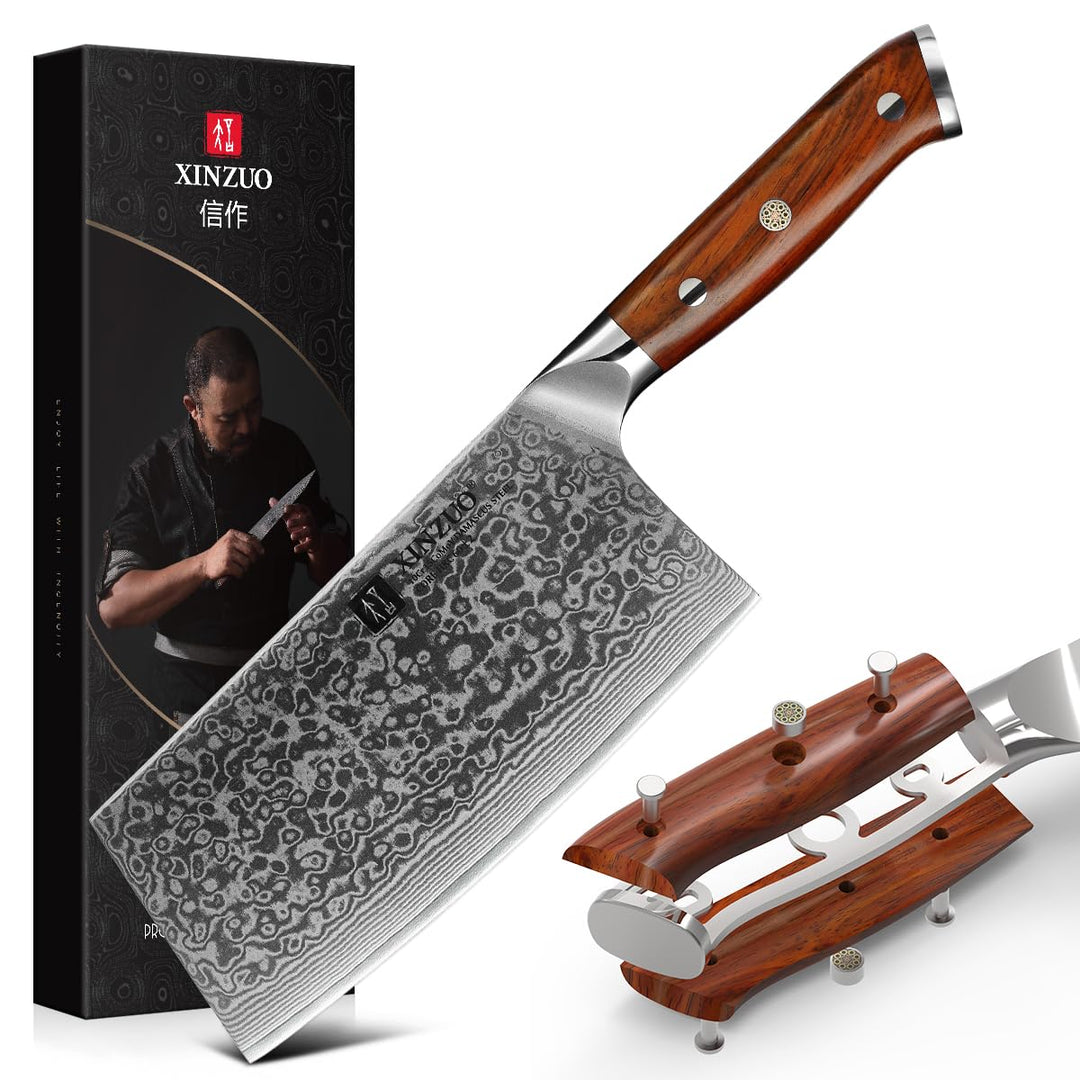 XINZUO Hackmesser Damaststahl 18cm Chinesisches Kochmesser, Hochwertige Profi Hackbeil Scharfe Kling