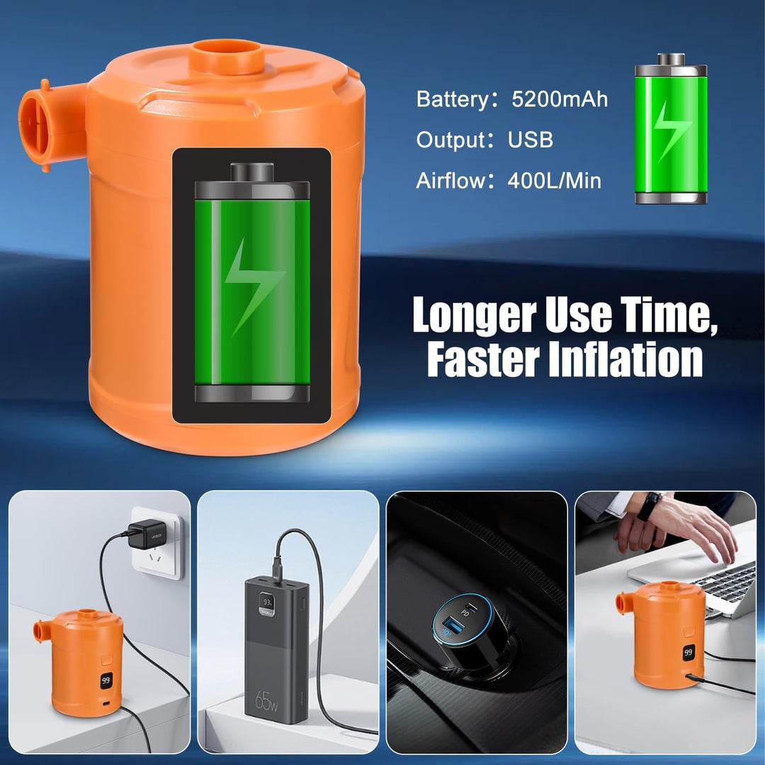 Elektrische Luftpumpe,5200mAh Wiederaufladbare Akku Luftpumpe,Mini Luftpumpe Elektrisch Inflator mit