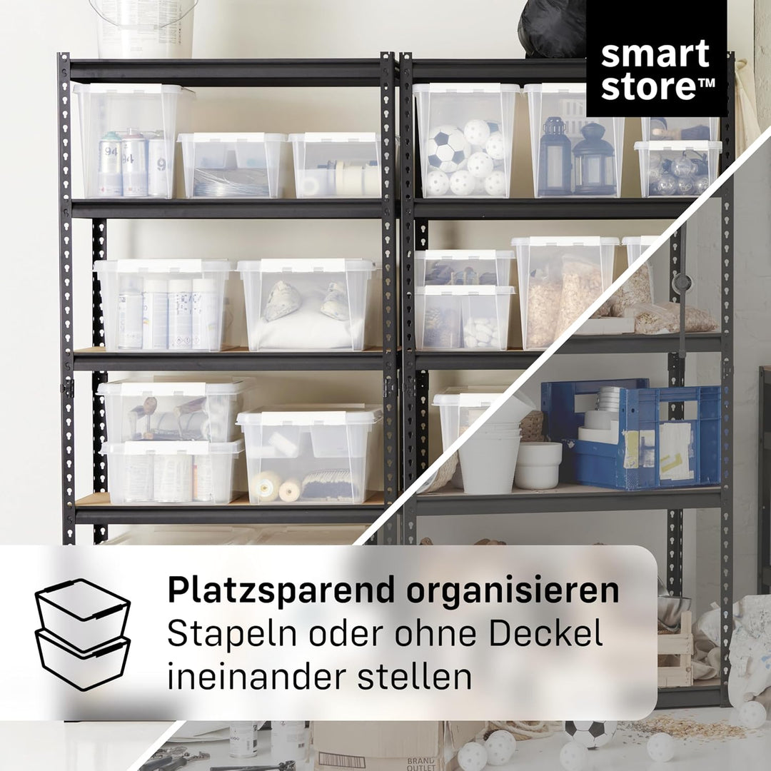 SmartStore Aufbewahrungsboxen 47 L – 5 transparente und stapelbare Boxen mit Deckel und Clipverschlu