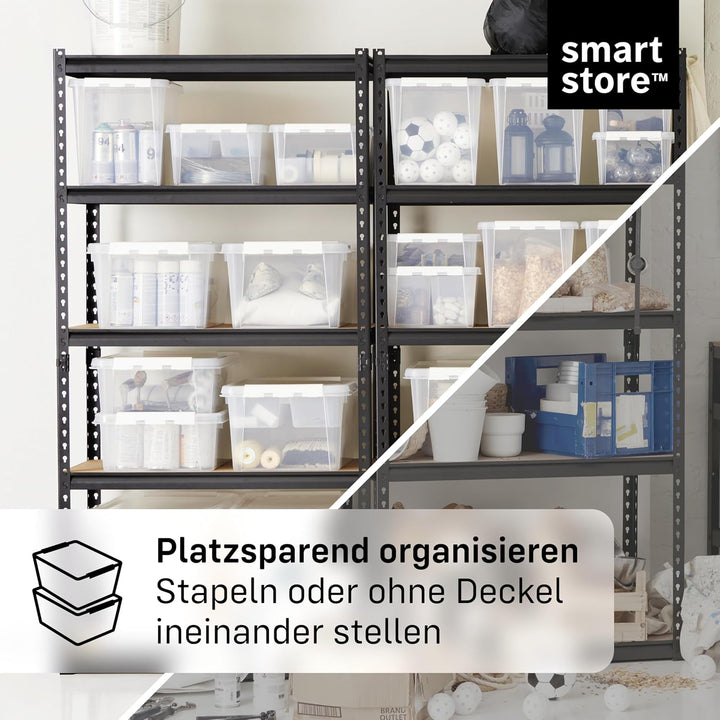 SmartStore Aufbewahrungsboxen 47 L – 5 transparente und stapelbare Boxen mit Deckel und Clipverschlu