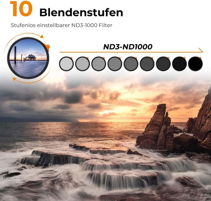 K&amp;F Concept Variabler ND Filter 72mm ND3-ND1000 Graufilter (1.5-10 Blendenstufen) （Nano Xcel） | Neut