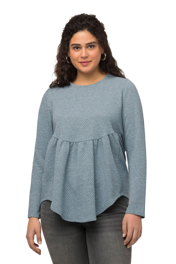 Ulla Popken Damen Struktursweatshirt mit Volant, A-line T-Shirt 50-52 Blau, 50-52 Blau
