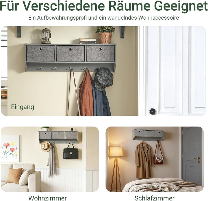 SoBuy FRG282-HG Wandgarderobe Flurgarderobe Kleiderhaken Hängeregal mit 3 Körben und 5 Haken Gardero