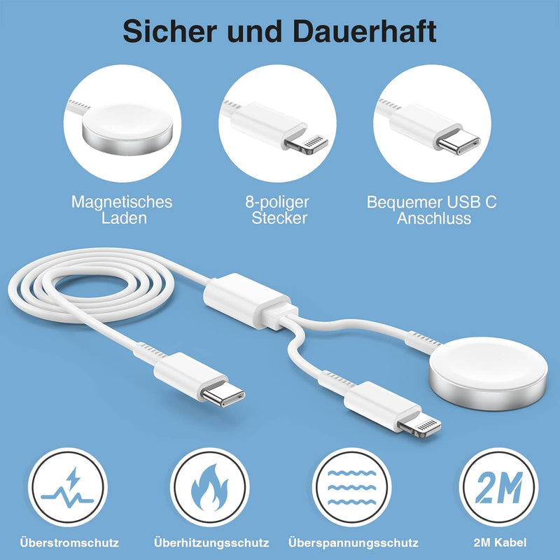 Jeenek 2-in-1 Ladekabel für Apple Watch und iPhone, 2M USB C iWatch Ladegerät, PD 20W iPhone Schnell