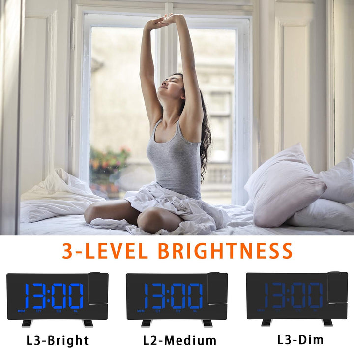 ThreeH Projektionsuhr UKW-Radiowecker mit USB-Ladegerät 5,5'' grosses LED-Display 2 Töne für Heavy S