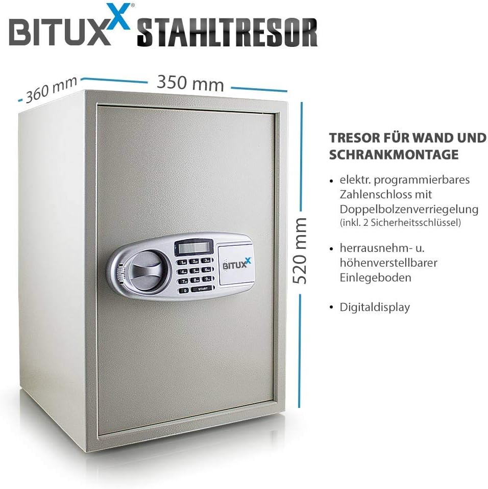 BITUXX® Elektronischer Safe Tresor Wandtresor Wandsafe Geldschrank Möbeltresor Stahlschrank Geldsafe