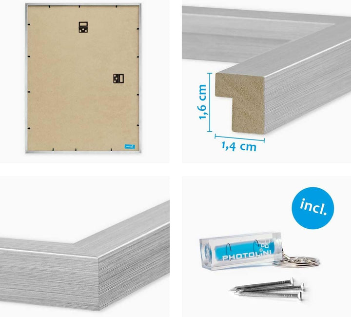 PHOTOLINI Bilderrahmen 50x70 Holz MDF 10er Set Silber, 50x70 cm Bilderrahmen gross, Rahmen 70x50 Puz