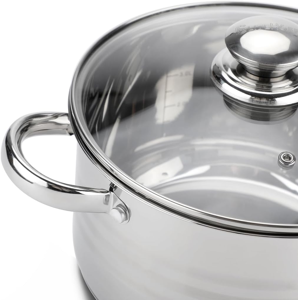 EliteHoff Topfset Induktion 12-teilig Edelstahl, Kochtopf Set mit Glasdeckel, 7-lagiger Edelstahl To