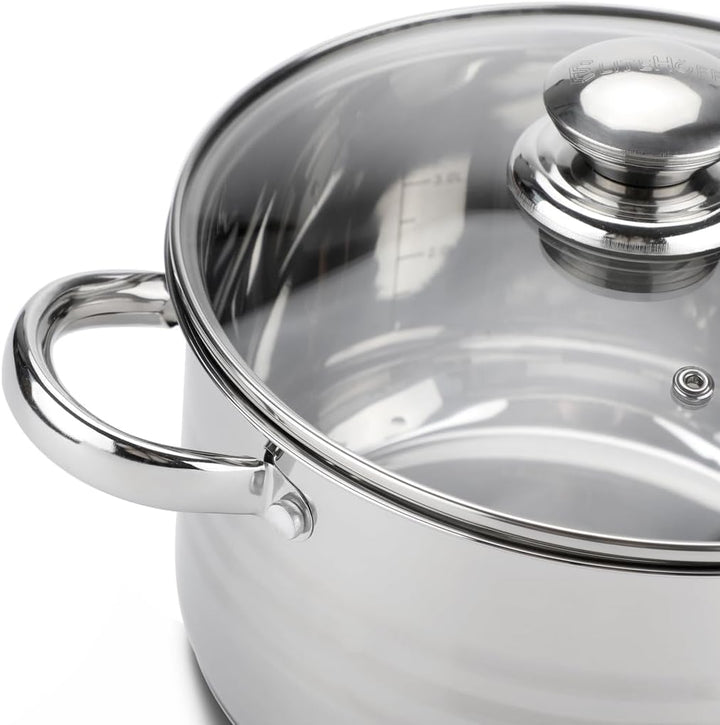 EliteHoff Topfset Induktion 12-teilig Edelstahl, Kochtopf Set mit Glasdeckel, 7-lagiger Edelstahl To