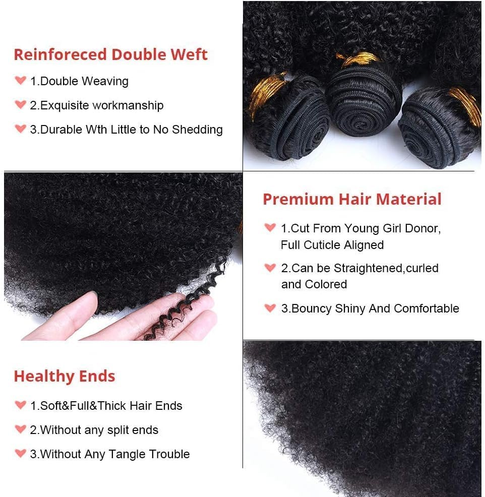 Afro kinky Curly Human Hair 3 Bundles Brasilianisches Afro-Echthaar, gewellt, 3 Bündel, gelockt, Ech