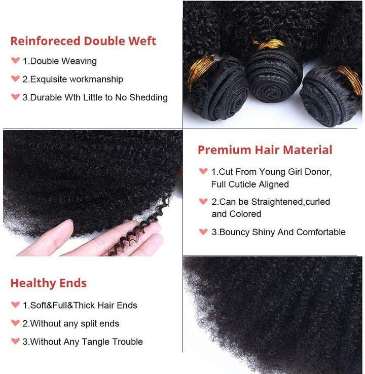Afro kinky Curly Human Hair 3 Bundles Brasilianisches Afro-Echthaar, gewellt, 3 Bündel, gelockt, Ech