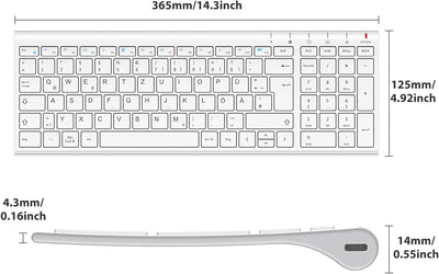 2.4G Maus Set kabellos, iclever Aluminium Wireless Slim Tastatur QWERTZ Layout (Deutsch), für Comput