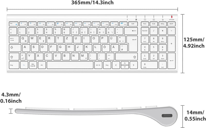 2.4G Maus Set kabellos, iclever Aluminium Wireless Slim Tastatur QWERTZ Layout (Deutsch), für Comput