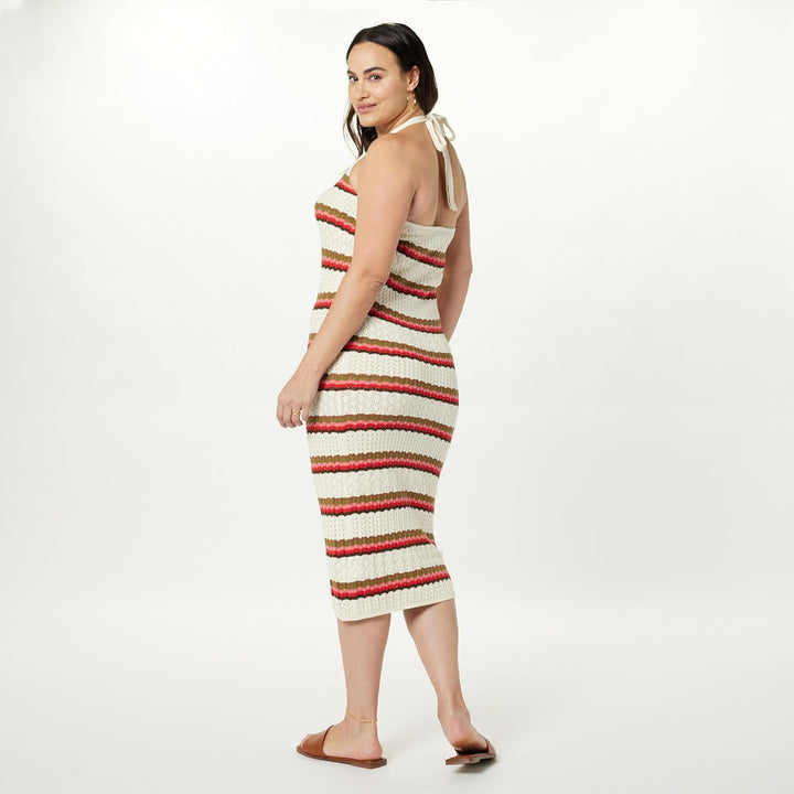 The Drop Jayla Häkel-Midikleid für Damen, ärmellos XXS Birke Gestreift, XXS Birke Gestreift