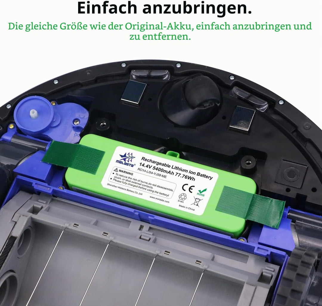 melasta 14,4 V 5400 mAh Li-ion Ersatzakku kompatibel mit iRobot Roomba 900 Series 980 981 985 970 96