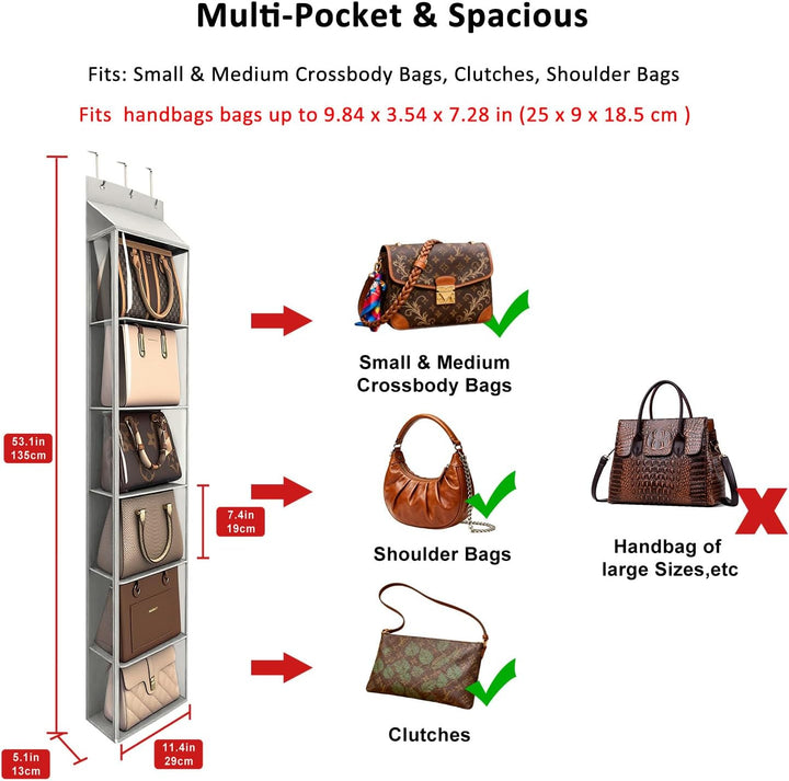Lirex Geldbörsen-Organizer, 6 Taschen Handtaschen-Organizer mit Reissverschluss zum Aufhängen, für S
