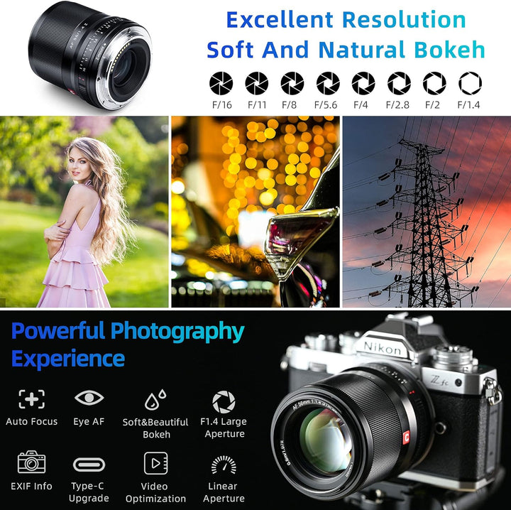 VILTROX 56mm F1.4 Z-Mount Prime Objektiv für Nikon Z fc Z7 II Z6 II Z5 Z6 Z7 Z50 (Festbrennweite, ST