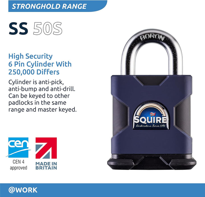 SS50S Stronghold 50mm Solid Steel Padlock Open Shackle (SS50S) 50 mm Farbe Kann Abweichen, 50 mm Far