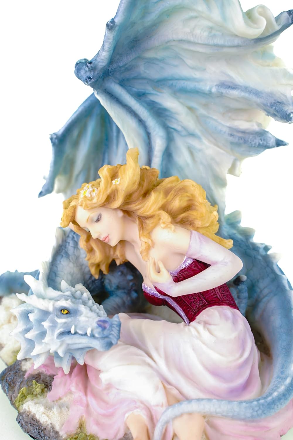 Dekofigur Dragonlove Mädchen mit weissem 19 cm Drachen Figur Frau Drache