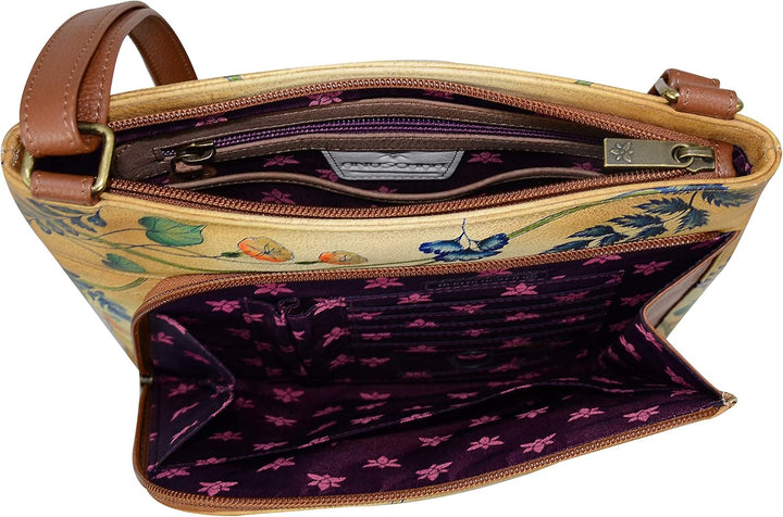 Anuschka Handbemalte Crossbody Tasche mit Organizerfach & RFID-Schutz Carribean Garden, Carribean Ga