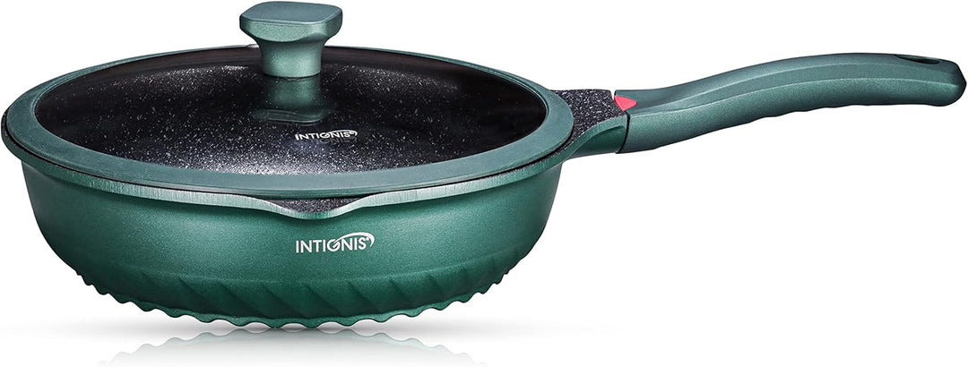 INTIGNIS Premium-Bratpfanne mit Deckel, Kratzfest, 28 cm, Extra Tief, Kompatibel mit allen Herdarten