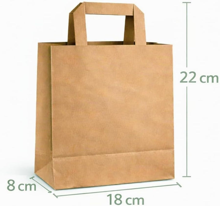 250 Papiertüten Braun mit Henkel 18+8x22cm – Papiertragetaschen und Papiertaschen mit Henkel aus sta