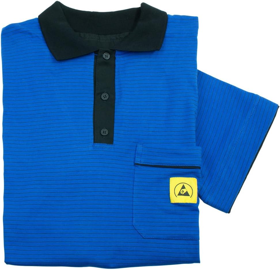 Wetec ESD-Polo-Shirt Light, mit schwarzem Kragen, Grösse L, blau (Unisex) typischer Ableitwiderstand