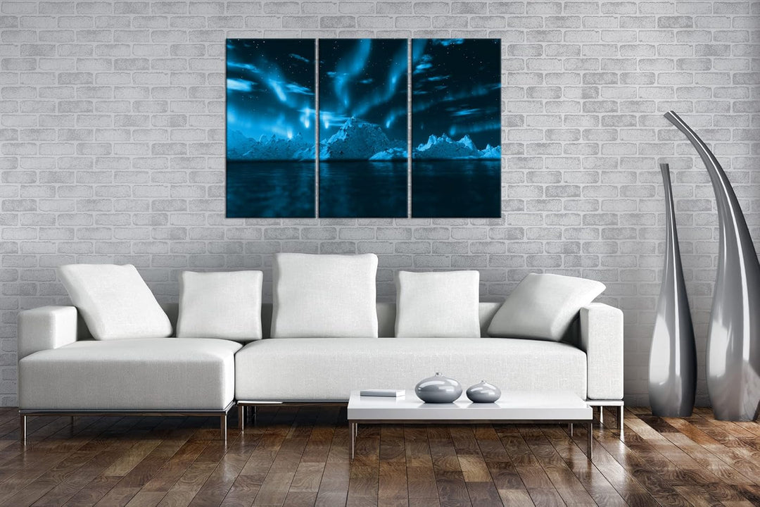 deyoli atemberaubender Polarlichter Format 120x80 3Teilig Effekt: Monocrome Blau als Leinwandbild, M