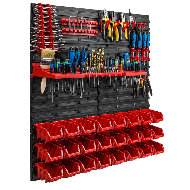 Lagersystem Werkstattregal | 78 x 78 cm | 24 stck. Box | Wandregal mit Werkzeughalterungen und Stape