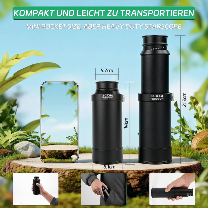 Monokulares Teleskop, Monokular 10x50 - Hochauflösendes Monokular für Erwachsene mit FMC-Objektiv, M