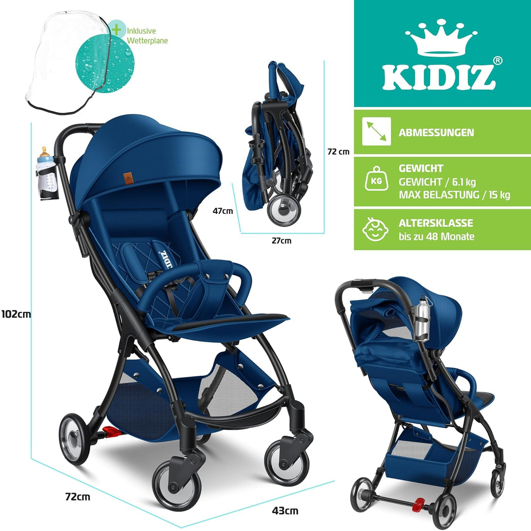 KIDIZ® Kinderwagen Premium Kinderbuggy klappbar Liegebuggy Sportwagen Faltbar 360°Räder 5-Punkt Gurt