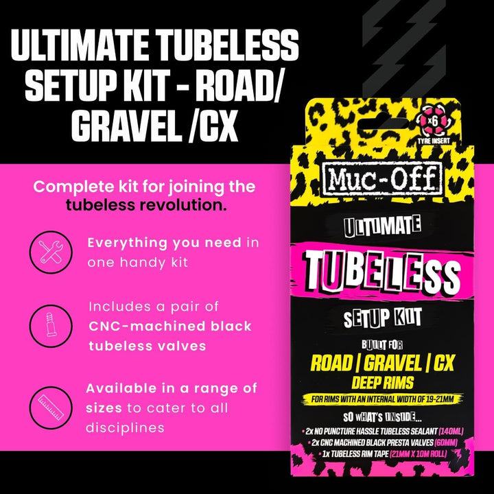 Muc-Off Unisex Ultimate Setup-Kit Für Tubeless-Ready Fahrräder, Strasse/Kies/CX 60 mm Strasse/Kies,
