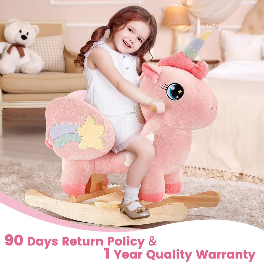 FUNLIO Einhorn-Baby-Schaukelpferd, Rosa-Fee-Einhorn-Schaukelpferd für Kleinkinder von 6 Monaten bis
