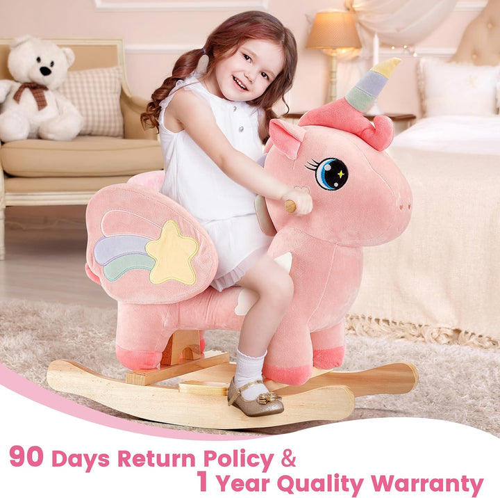 FUNLIO Einhorn-Baby-Schaukelpferd, Rosa-Fee-Einhorn-Schaukelpferd für Kleinkinder von 6 Monaten bis