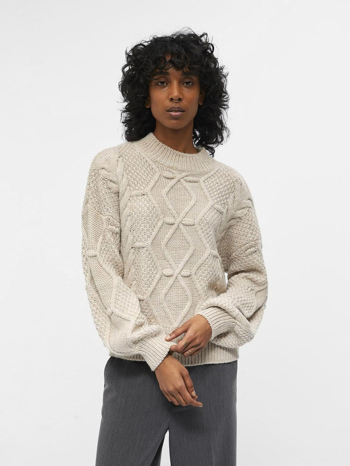 Object Damen Objkamma Cable Knit Pullover Noos Strickpullover L Silver Gray, L Silver Gray